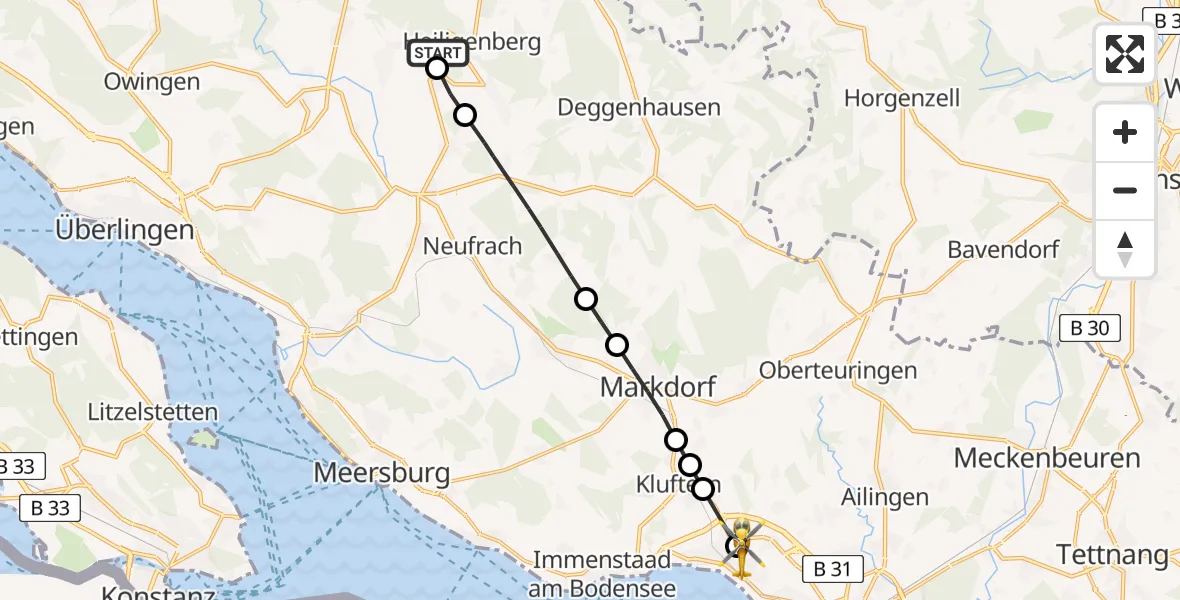 Flugroute Rettungshubschrauber Heiligenberg - Friedrichshafen Hospital, 15 April 2026, 12:58