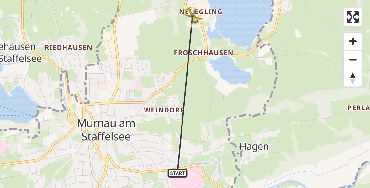 Flugroute Rettungshubschrauber Murnau Accident Hospital - Murnau a.Staffelsee, 15 April 2026, 13:00