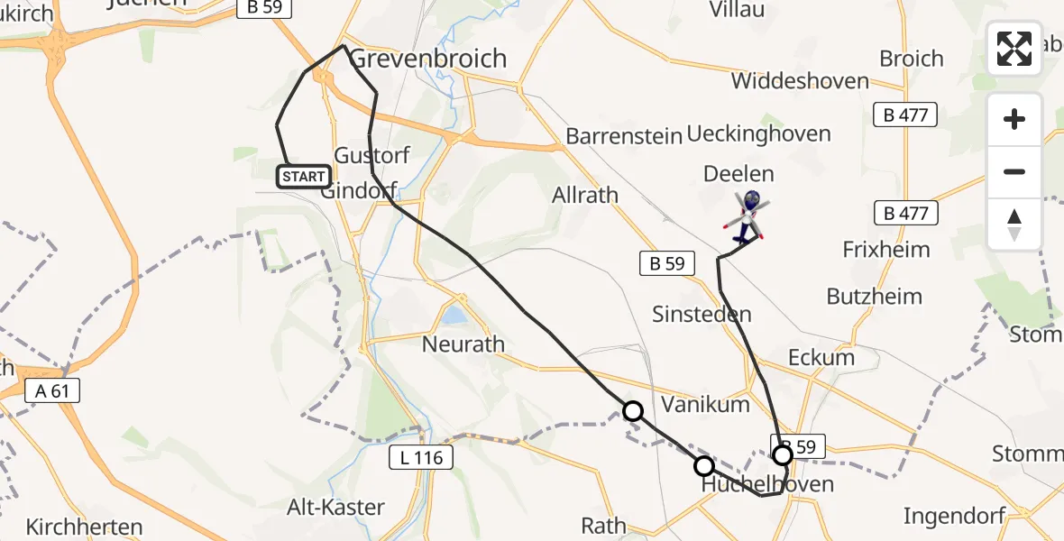Flugroute Polizeihubschrauber Grevenbroich - Rommerskirchen, 15 April 2026, 13:02