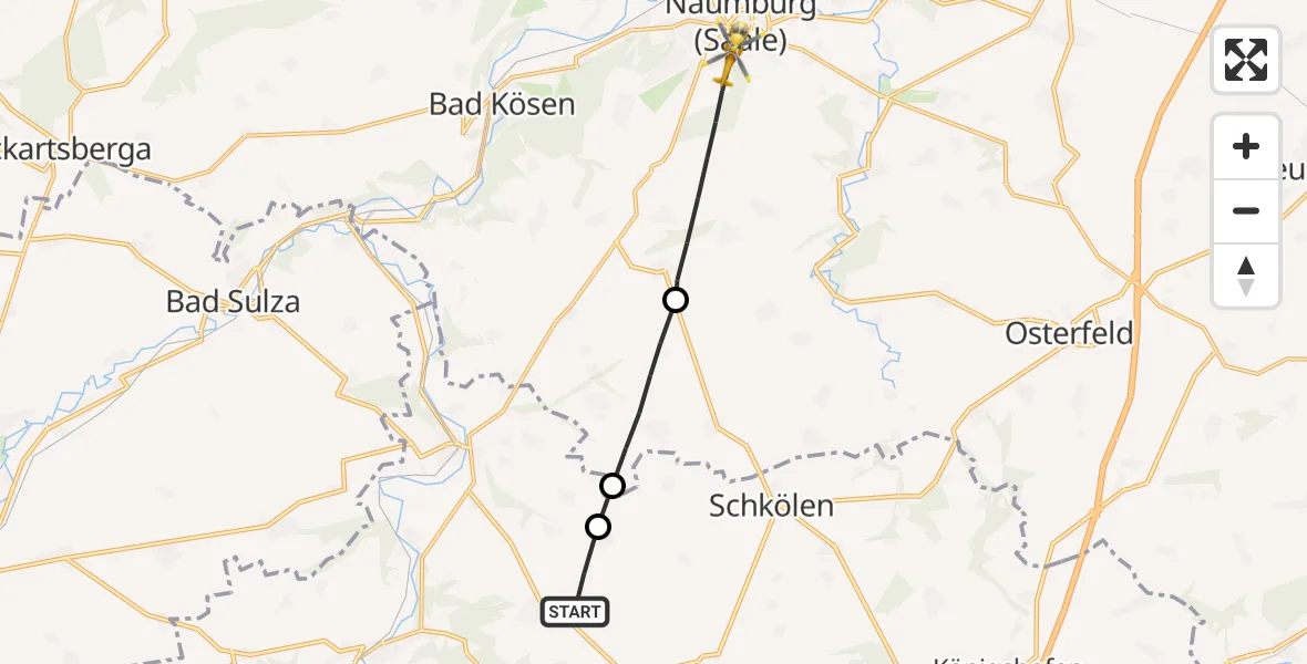 Flugroute Rettungshubschrauber Frauenprießnitz - Naumburg (Saale), 15 April 2026, 13:05