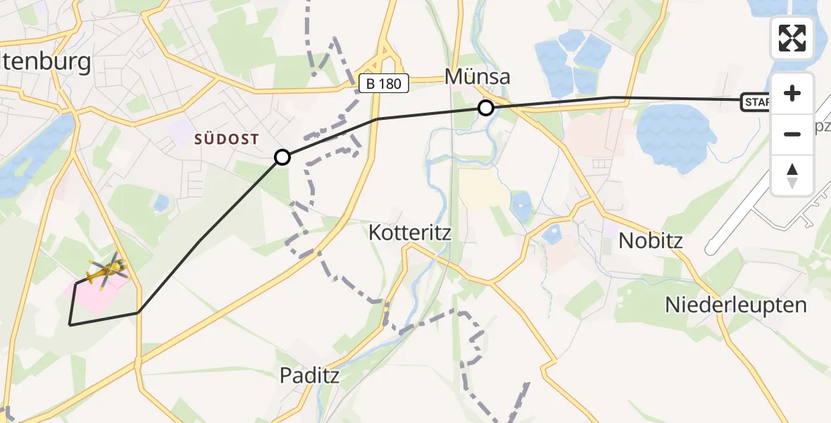 Flugroute Rettungshubschrauber Leipzig–Altenburg Flughafen - Altenburg, 15 April 2026, 13:07