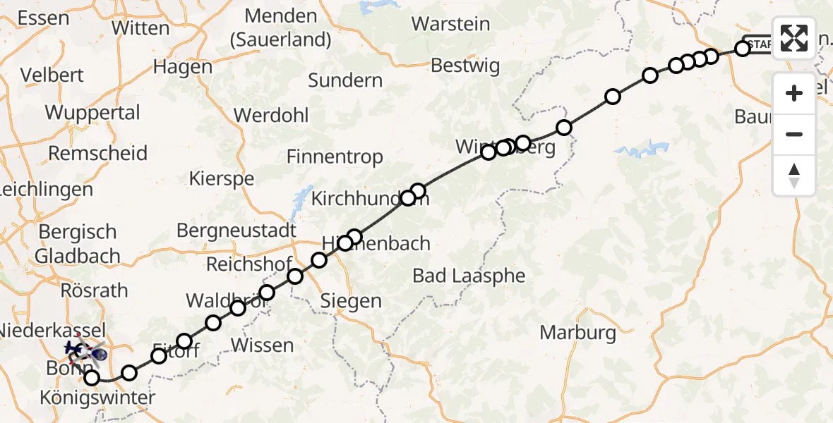 Flugroute Polizeihubschrauber Calden - Sankt Augustin, 15 April 2026, 13:10