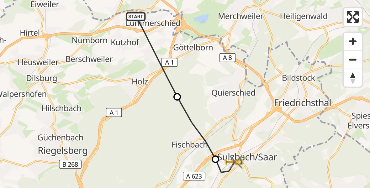 Flugroute Rettungshubschrauber Heusweiler - Sulzbach/Saar, 15 April 2026, 13:13