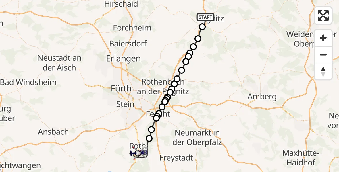 Flugroute Polizeihubschrauber Pegnitz - Flugplatz Roth, 15 April 2026, 13:15