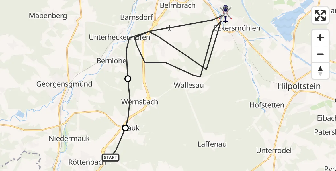 Flugroute Polizeihubschrauber Röttenbach - Roth, 15 April 2026, 13:17