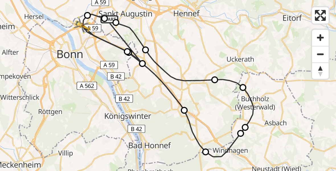 Flugroute Rettungshubschrauber Bonn-Hangelar Flugplatz - Bonn, 15 April 2026, 13:17