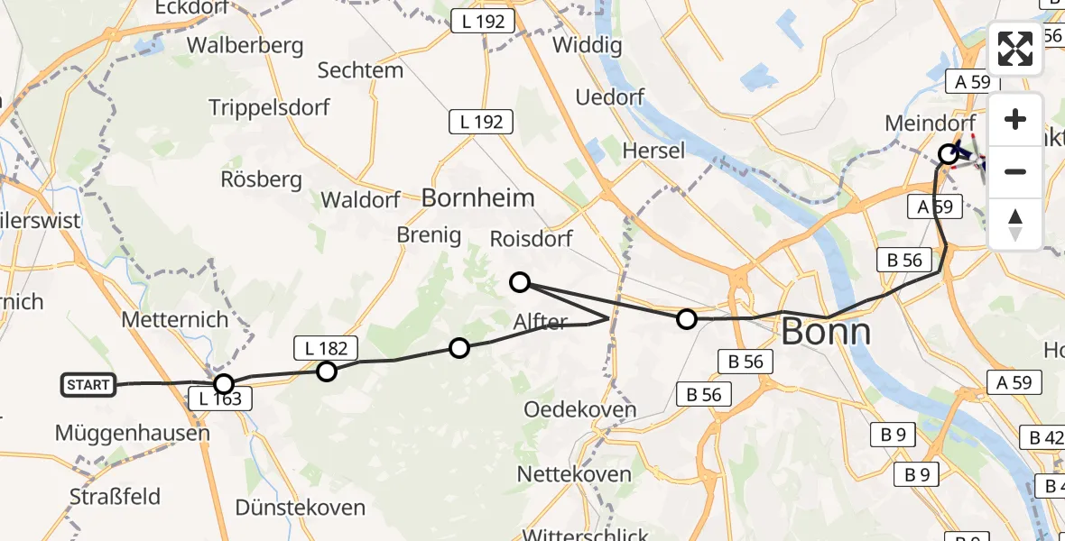 Flugroute Polizeihubschrauber Weilerswist - Sankt Augustin, 15 April 2026, 13:19
