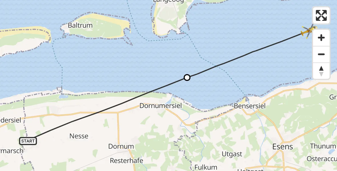 Flugroute Ambulanzhubschrauber Dornum - Noordzee, 15 April 2026, 13:22