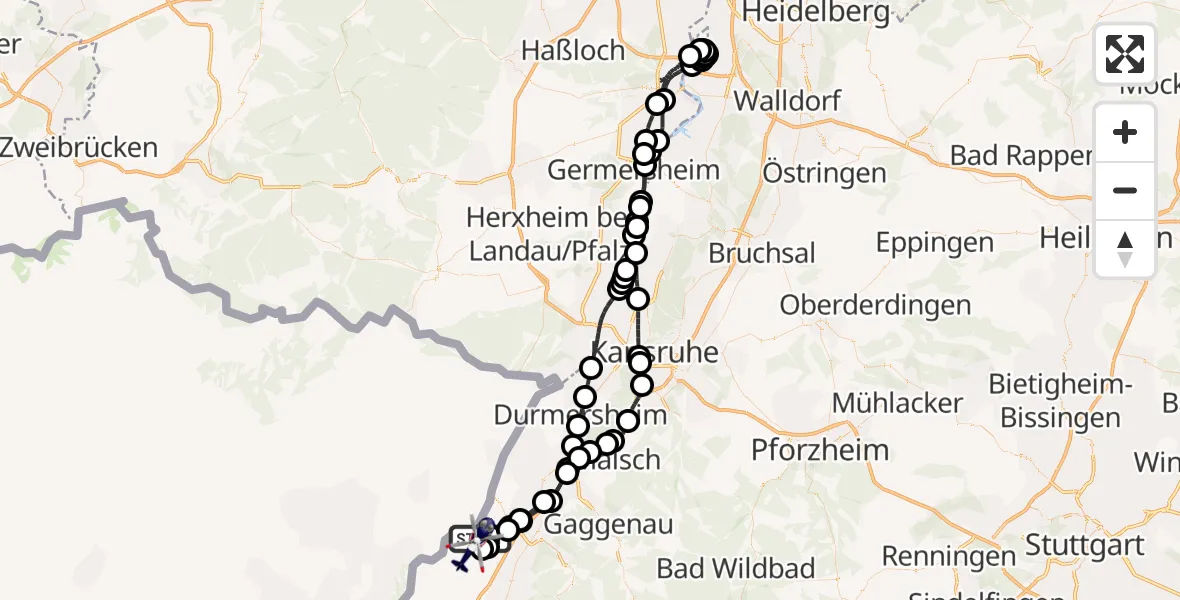 Flugroute Polizeihubschrauber Karlsruhe Baden-Baden Flughafen - Karlsruhe Baden-Baden Flughafen, 15 April 2026, 13:24