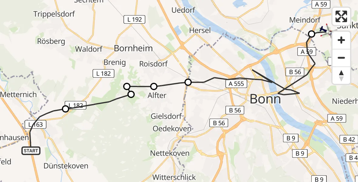 Flugroute Polizeihubschrauber Swisttal - Sankt Augustin, 15 April 2026, 13:25
