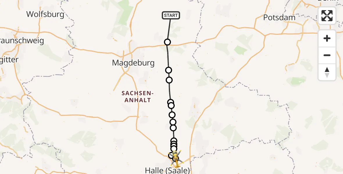 Flugroute Rettungshubschrauber Elbe-Parey - Halle-Oppin Flugplatz, 15 April 2026, 13:26