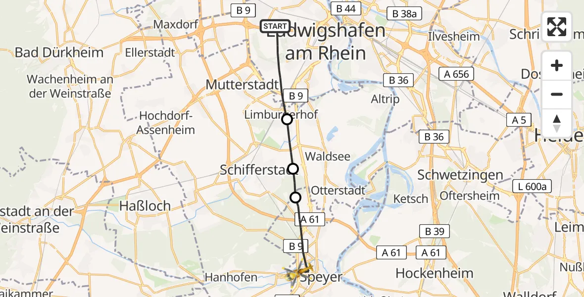 Flugroute Rettungshubschrauber Ludwigshafen am Rhein - Speyer, 15 April 2026, 13:27