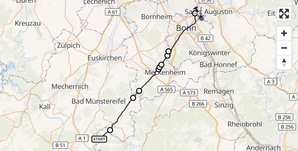 Flugroute Polizeihubschrauber Hümmel - Sankt Augustin, 15 April 2026, 13:31