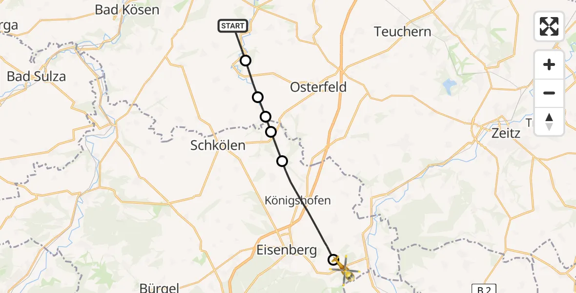 Flugroute Rettungshubschrauber Mertendorf - Rauda, 15 April 2026, 13:34