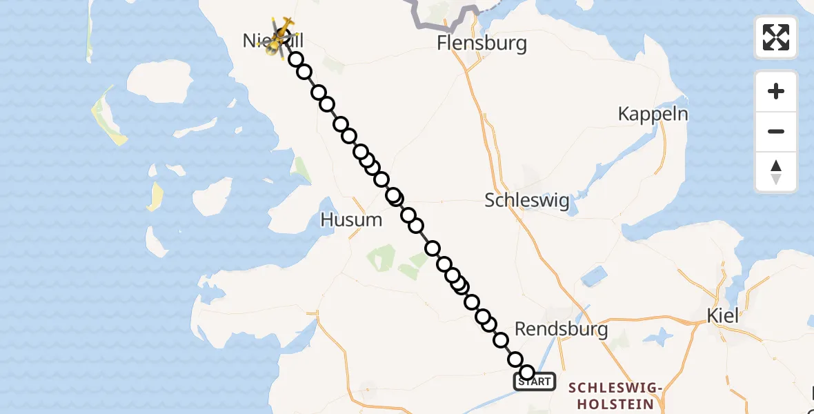 Flugroute Rettungshubschrauber Hörsten - Niebüll, 15 April 2026, 13:39