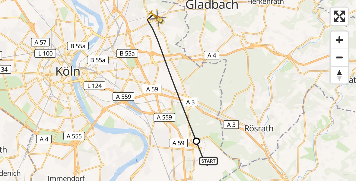 Flugroute Rettungshubschrauber Köln Bonn Flughafen - Köln, 15 April 2026, 13:39