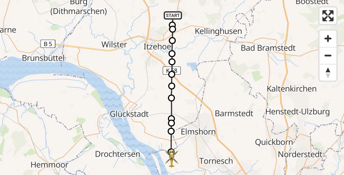 Flugroute Rettungshubschrauber Hohenlockstedt - Seestermühe, 15 April 2026, 13:40