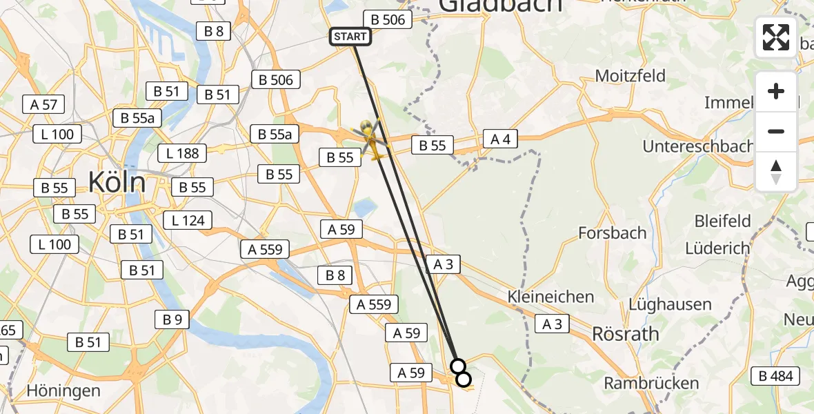Flugroute Rettungshubschrauber Köln - Köln, 15 April 2026, 13:44