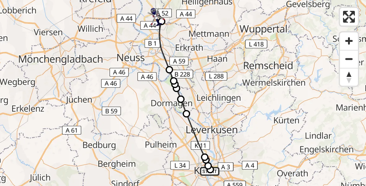 Flugroute Polizeihubschrauber Köln - Düsseldorf Flughafen, 15 April 2026, 13:44