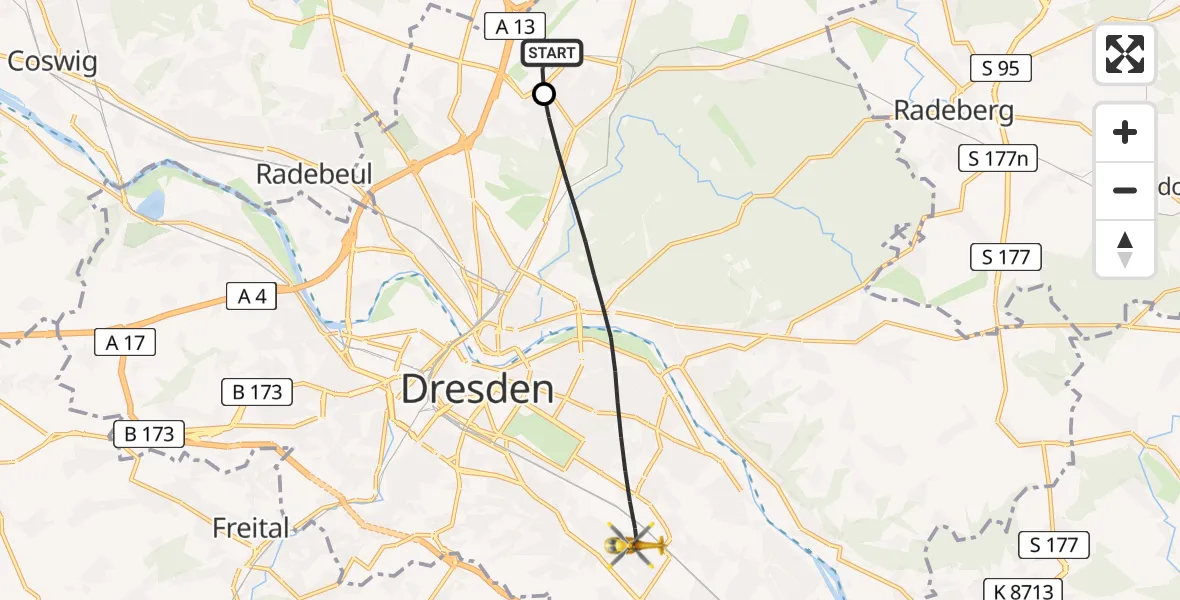 Flugroute Rettungshubschrauber Dresden Flughafen - Dresden, 15 April 2026, 13:50