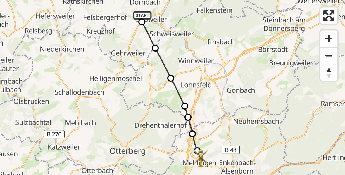Flugroute Rettungshubschrauber Imsweiler UL - Mehlingen, 15 April 2026, 13:52