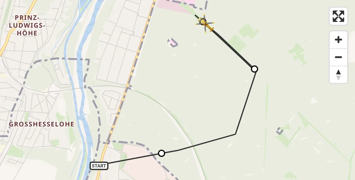 Flugroute Rettungshubschrauber Grünwald - ADAC Air Rescue Center Hubschrauberlandeplatz (Christoph 1), 15 April 2026, 13:59
