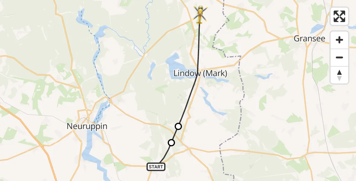 Flugroute Rettungshubschrauber Neuruppin - Rheinsberg, 15 April 2026, 14:00