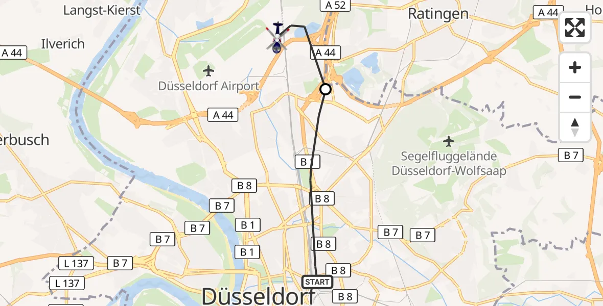 Flugroute Polizeihubschrauber Düsseldorf - Düsseldorf Flughafen, 15 April 2026, 14:03