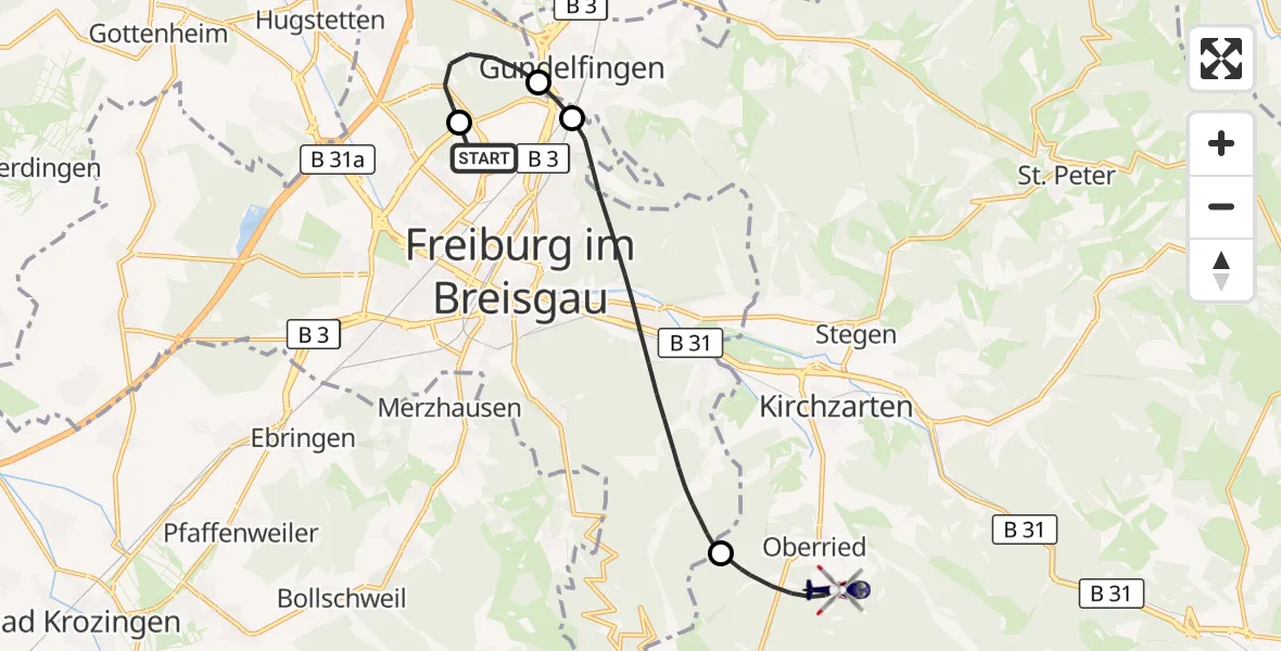 Flugroute Polizeihubschrauber Freiburg im Breisgau Flugplatz - Oberried, 15 April 2026, 14:03