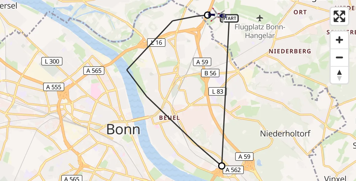 Flugroute Polizeihubschrauber Sankt Augustin - Sankt Augustin, 15 April 2026, 14:05