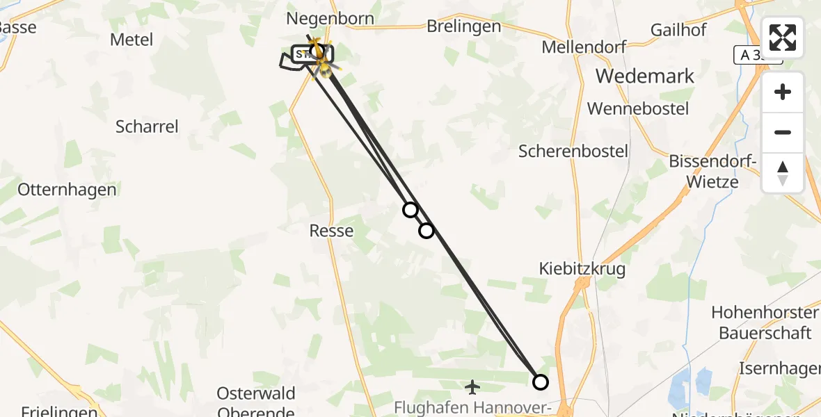 Flugroute Rettungshubschrauber Wedemark - Wedemark, 15 April 2026, 14:07