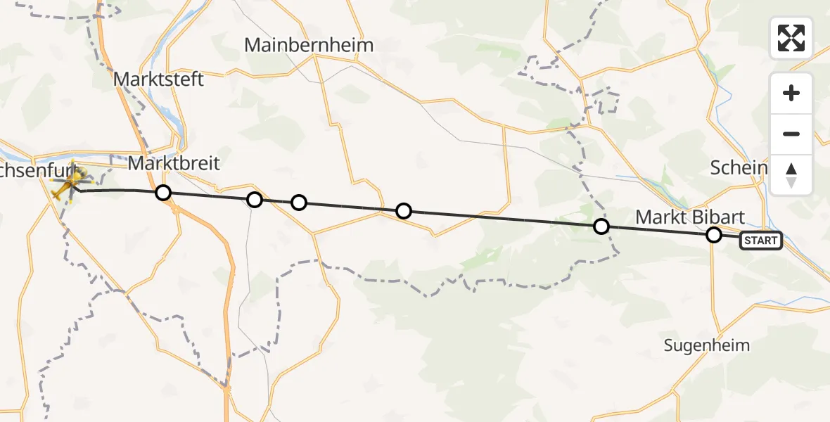 Flugroute Rettungshubschrauber Scheinfeld - Ochsenfurt Hospital, 15 April 2026, 14:11
