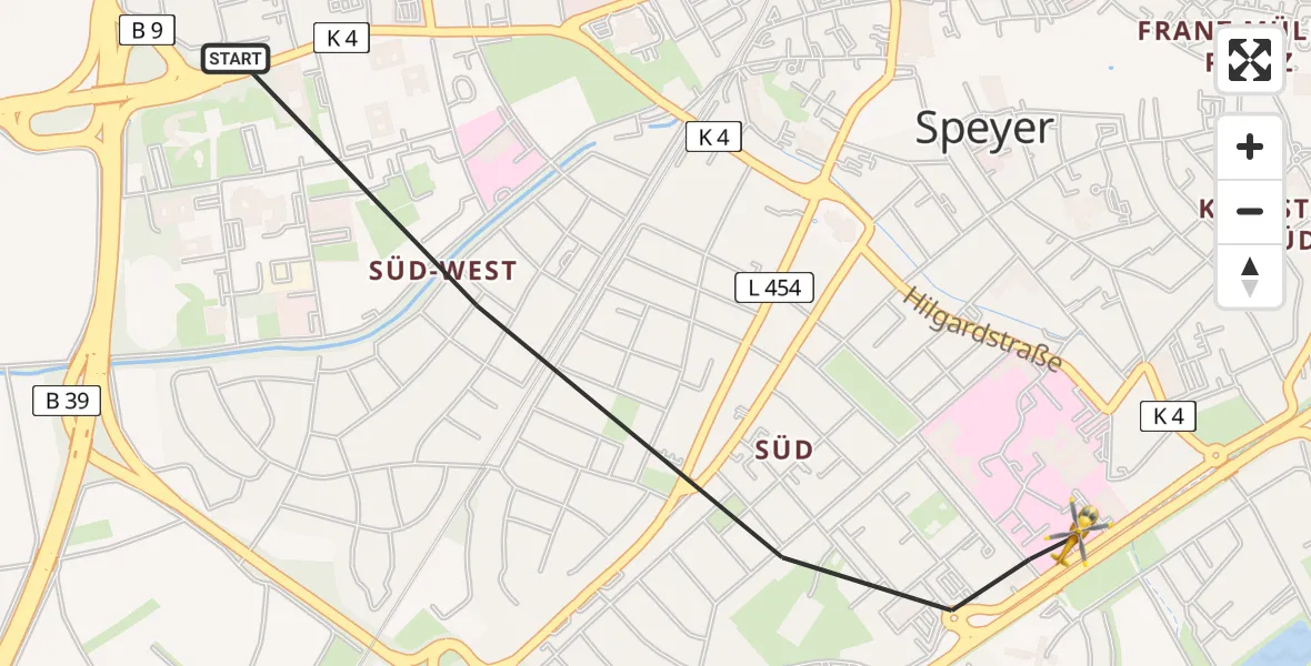 Flugroute Rettungshubschrauber Speyer - Speyer, 15 April 2026, 14:12