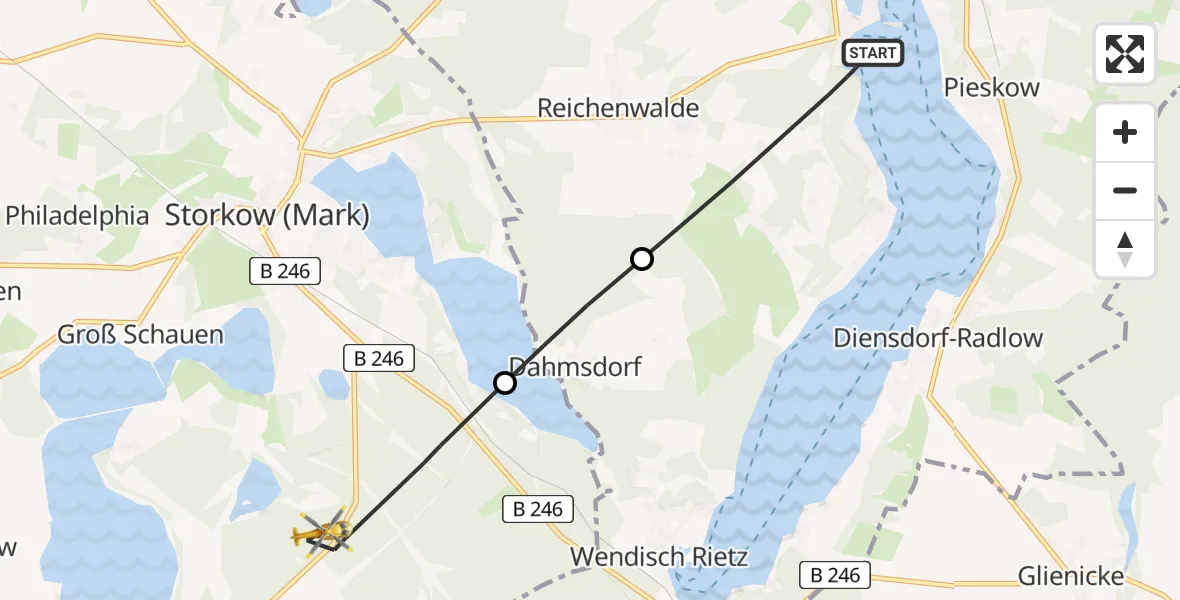 Flugroute Rettungshubschrauber Bad Saarow - Storkow (Mark), 15 April 2026, 14:13