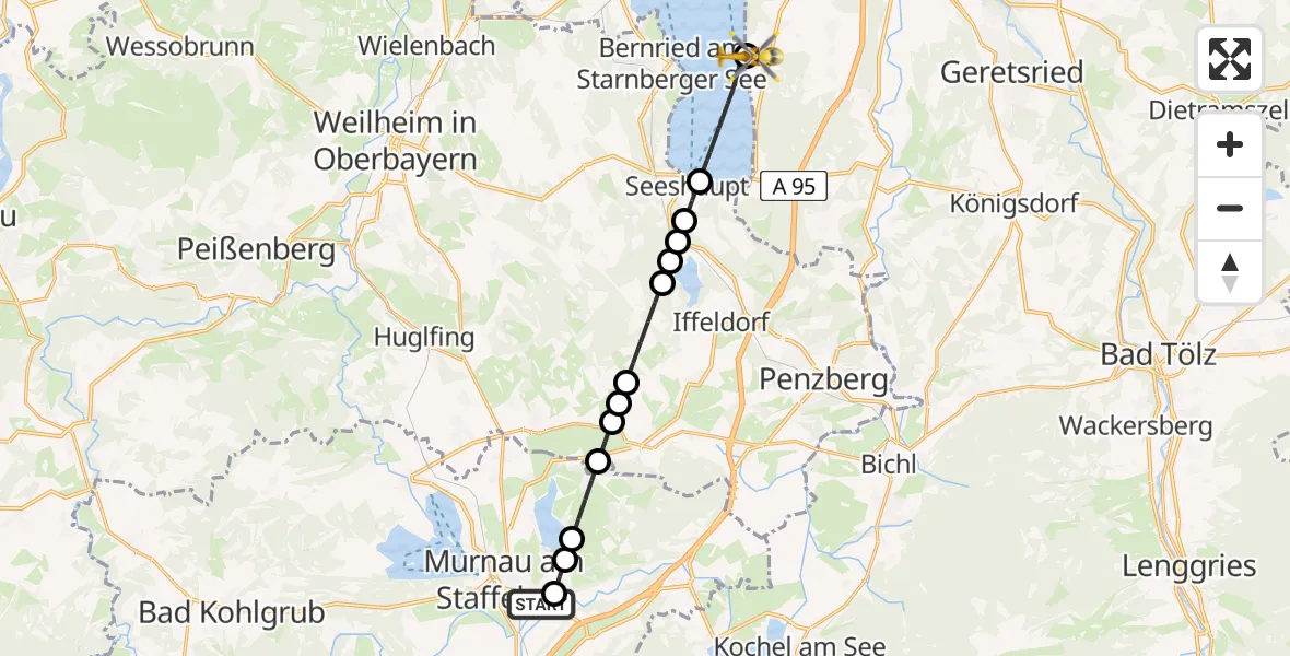 Flugroute Rettungshubschrauber Murnau a.Staffelsee - Münsing, 15 April 2026, 14:13