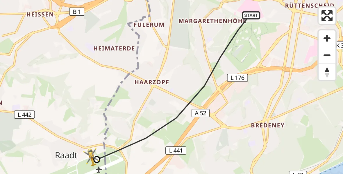 Flugroute Ambulanzhubschrauber Essen - Essen-Mülheim Flughafen, 15 April 2026, 14:13