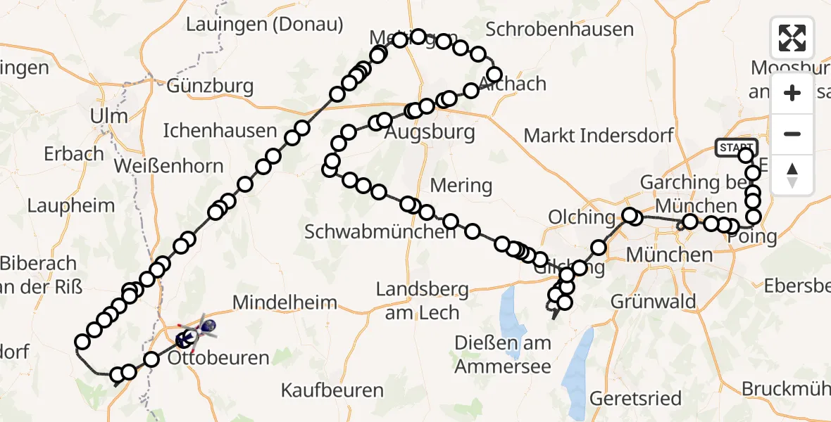 Flugroute Polizeihubschrauber München Flughafen - Memmingen Allgau Flughafen, 15 April 2026, 14:13