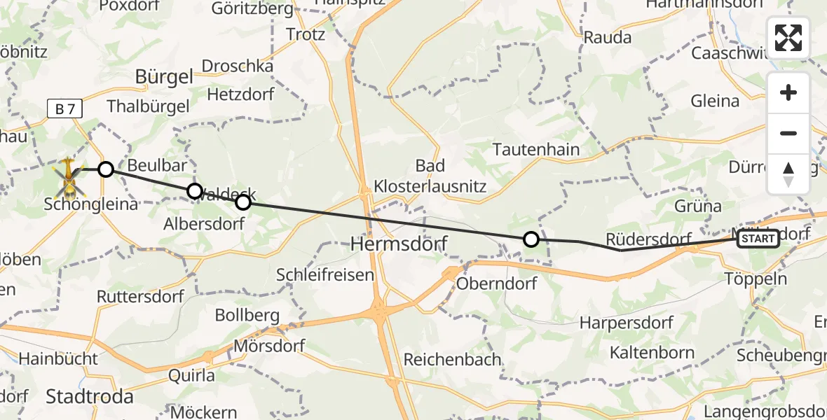 Flugroute Rettungshubschrauber Kraftsdorf - Jena-Schöngleina Flugplatz, 15 April 2026, 14:15
