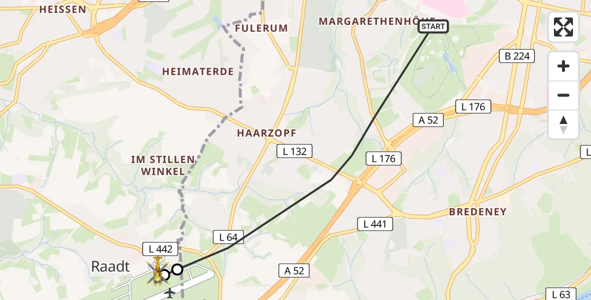 Flugroute Ambulanzhubschrauber Essen - Essen-Mülheim Flughafen, 15 April 2026, 14:18