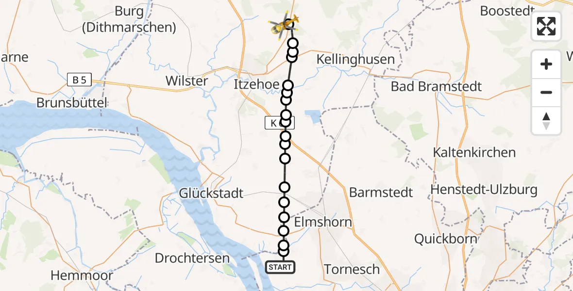Flugroute Rettungshubschrauber Seestermühe - Itzehoe Hungriger Wolf Flugplatz, 15 April 2026, 14:22