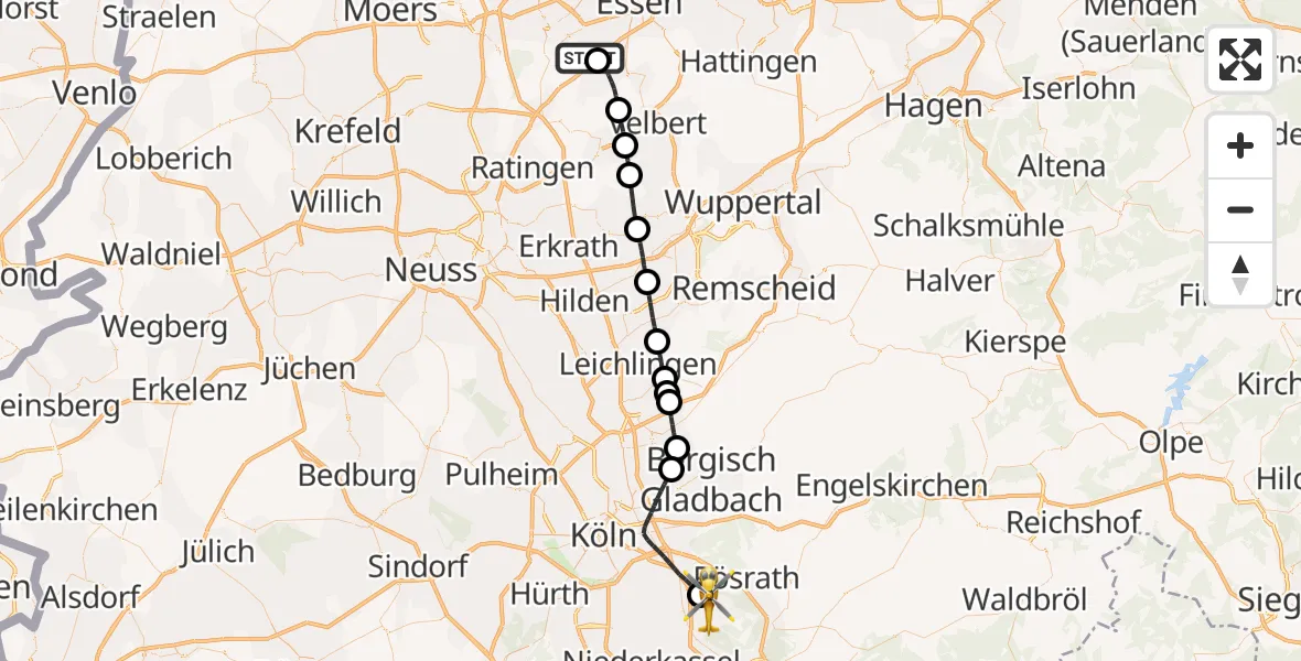 Flugroute Ambulanzhubschrauber Essen-Mülheim Flughafen - Köln Bonn Flughafen, 15 April 2026, 14:31