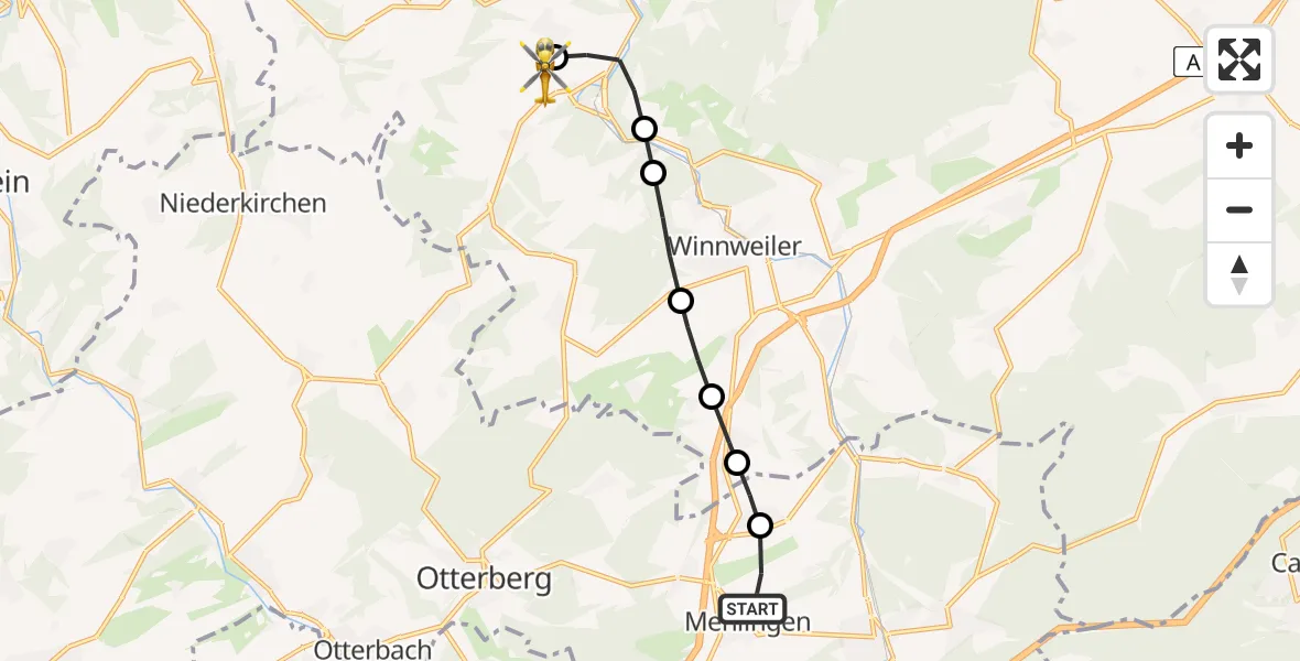 Flugroute Rettungshubschrauber Mehlingen - Imsweiler UL, 15 April 2026, 14:34