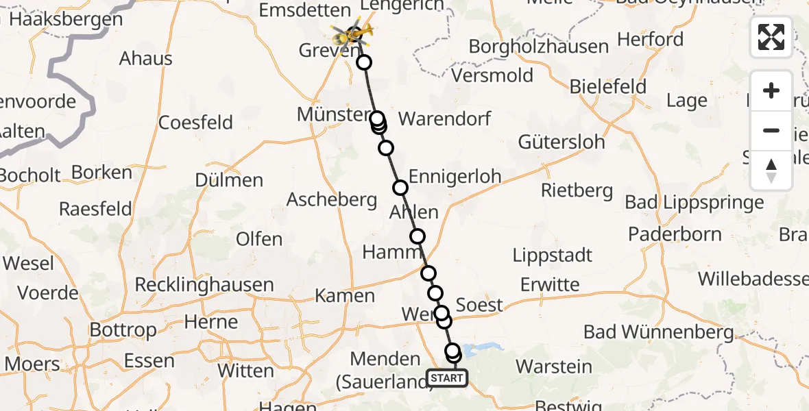 Flugroute Ambulanzhubschrauber Arnsberg - Christoph  Westfalen-ADAC, 15 April 2026, 14:42