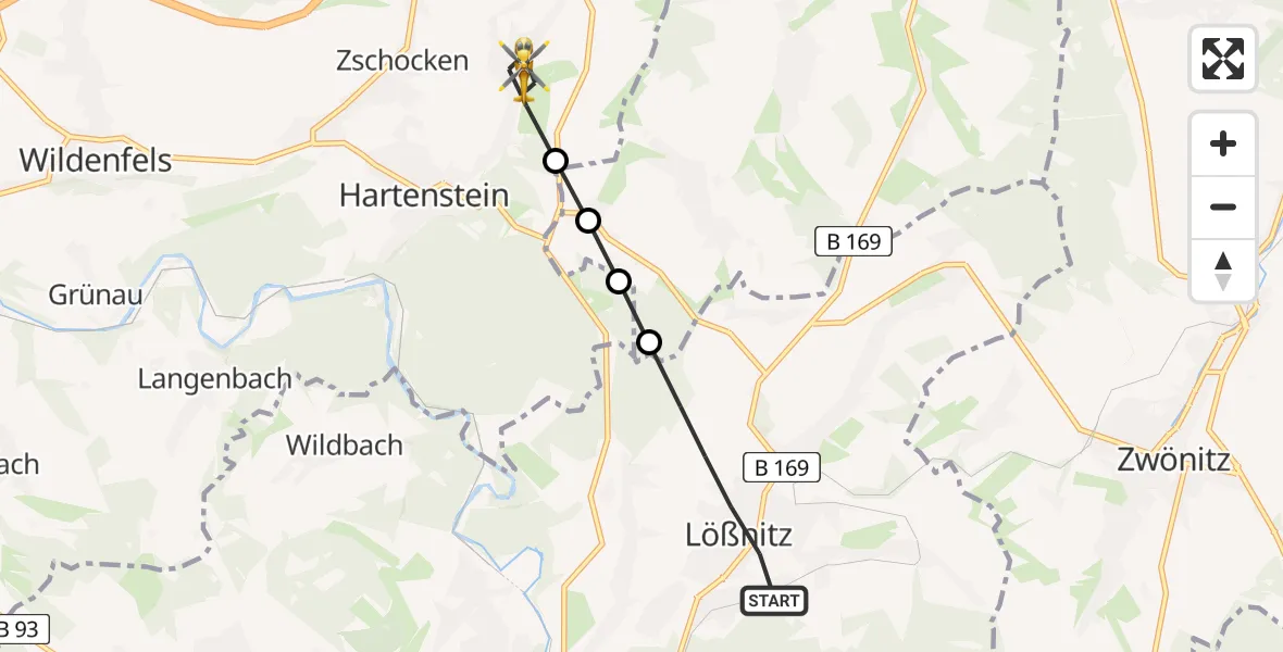 Flugroute Rettungshubschrauber Lößnitz - Hartenstein, 15 April 2026, 14:43