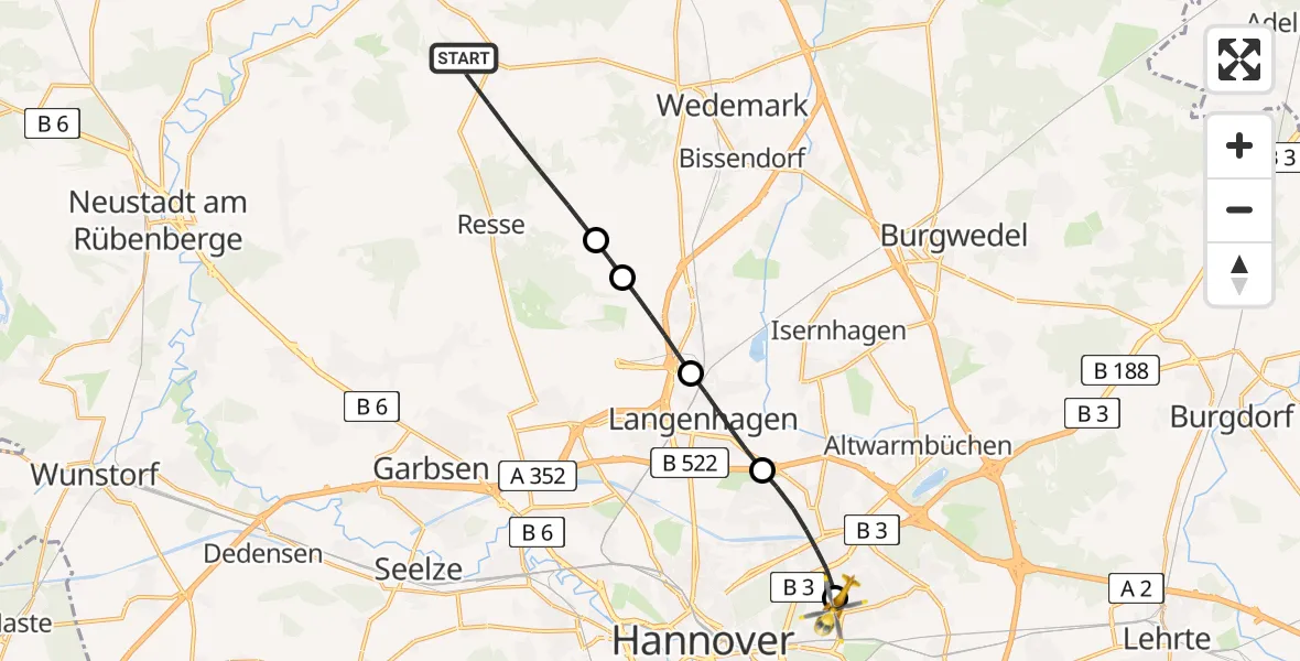 Flugroute Rettungshubschrauber Wedemark - Hannover Luftrettung Hubschrauberlandeplatz (Christoph 4), 15 April 2026, 14:47