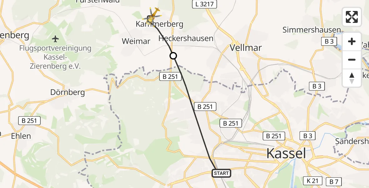 Flugroute Rettungshubschrauber Kassel - Ahnatal, 15 April 2026, 14:53