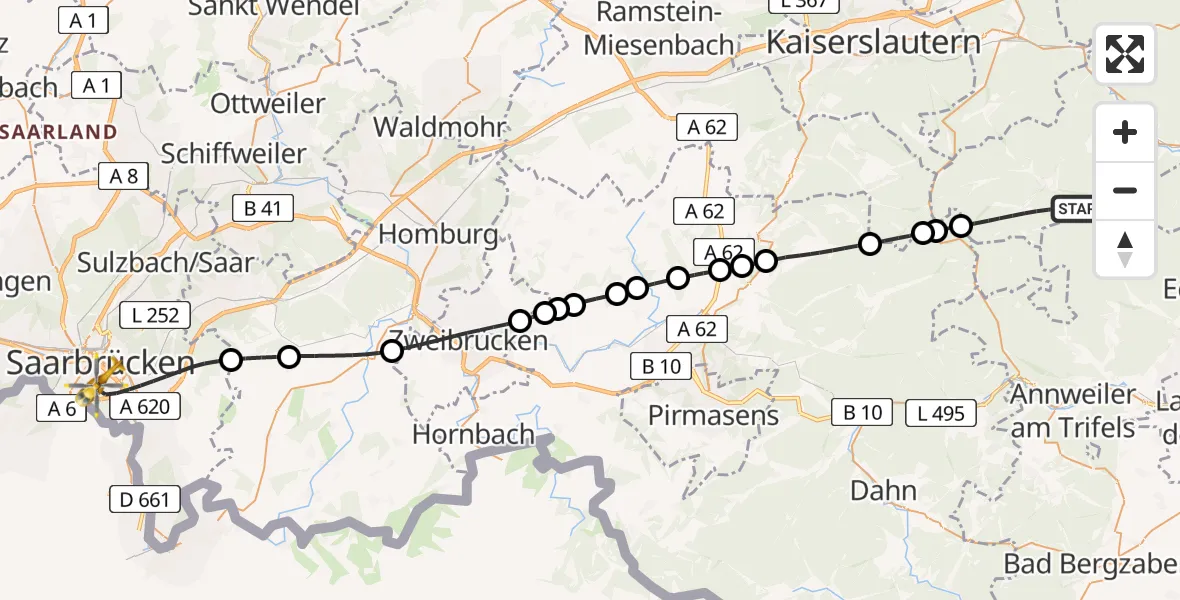 Flugroute Rettungshubschrauber Elmstein - Saarbrücken, 15 April 2026, 14:53