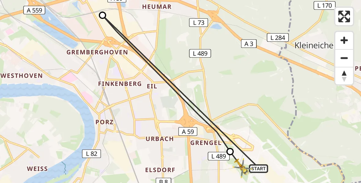 Flugroute Ambulanzhubschrauber Köln Bonn Flughafen - Köln Bonn Flughafen, 15 April 2026, 14:54
