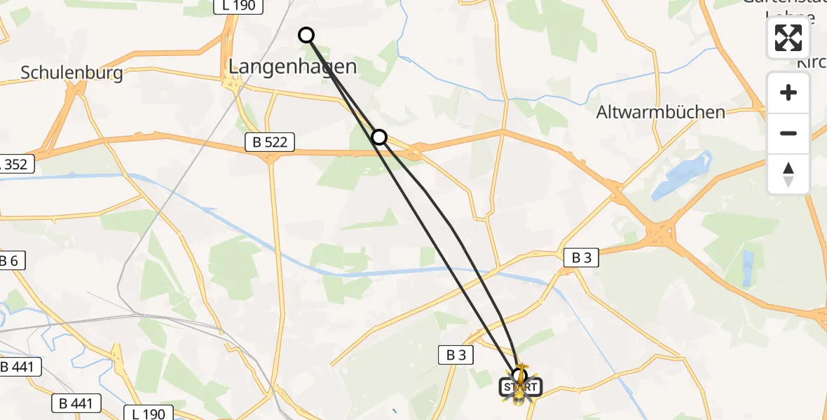 Flugroute Rettungshubschrauber Hannover Luftrettung Hubschrauberlandeplatz (Christoph 4) - Hannover Luftrettung Hubschrauberlandeplatz (Christoph 4), 15 April 2026, 14:56