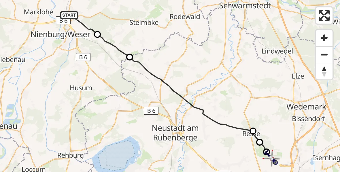 Flugroute Polizeihubschrauber Nienburg (Weser) - Flughafen Hannover, 15 April 2026, 14:58